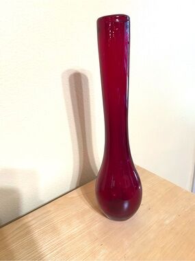 VTG Tall Ruby Red Hand Blown Stretched Vase-Pier One